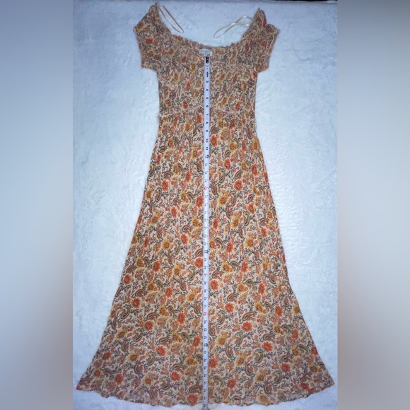 Patrons of Peace Orange Floral Maxi Dress Cute Small Flowers Cottage Core​ - Picture 2 of 5